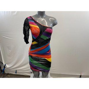 Lumi Women's Multi Coloured Striped Mesh One Shoul